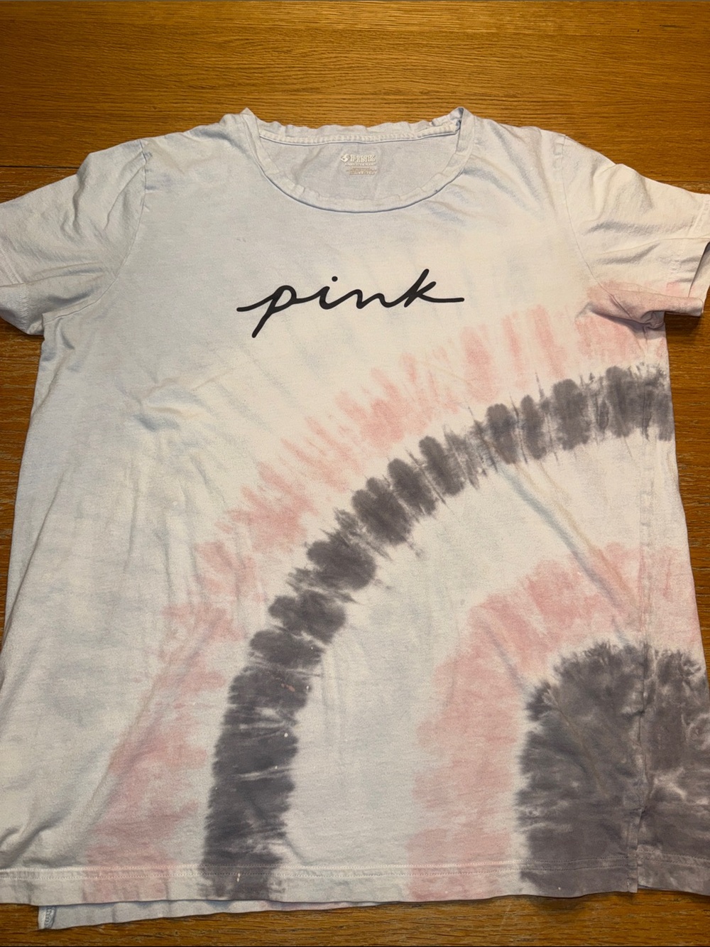 PINK Victoria's Secret White Tie-Dye Tee with Pink and Gray Swirl